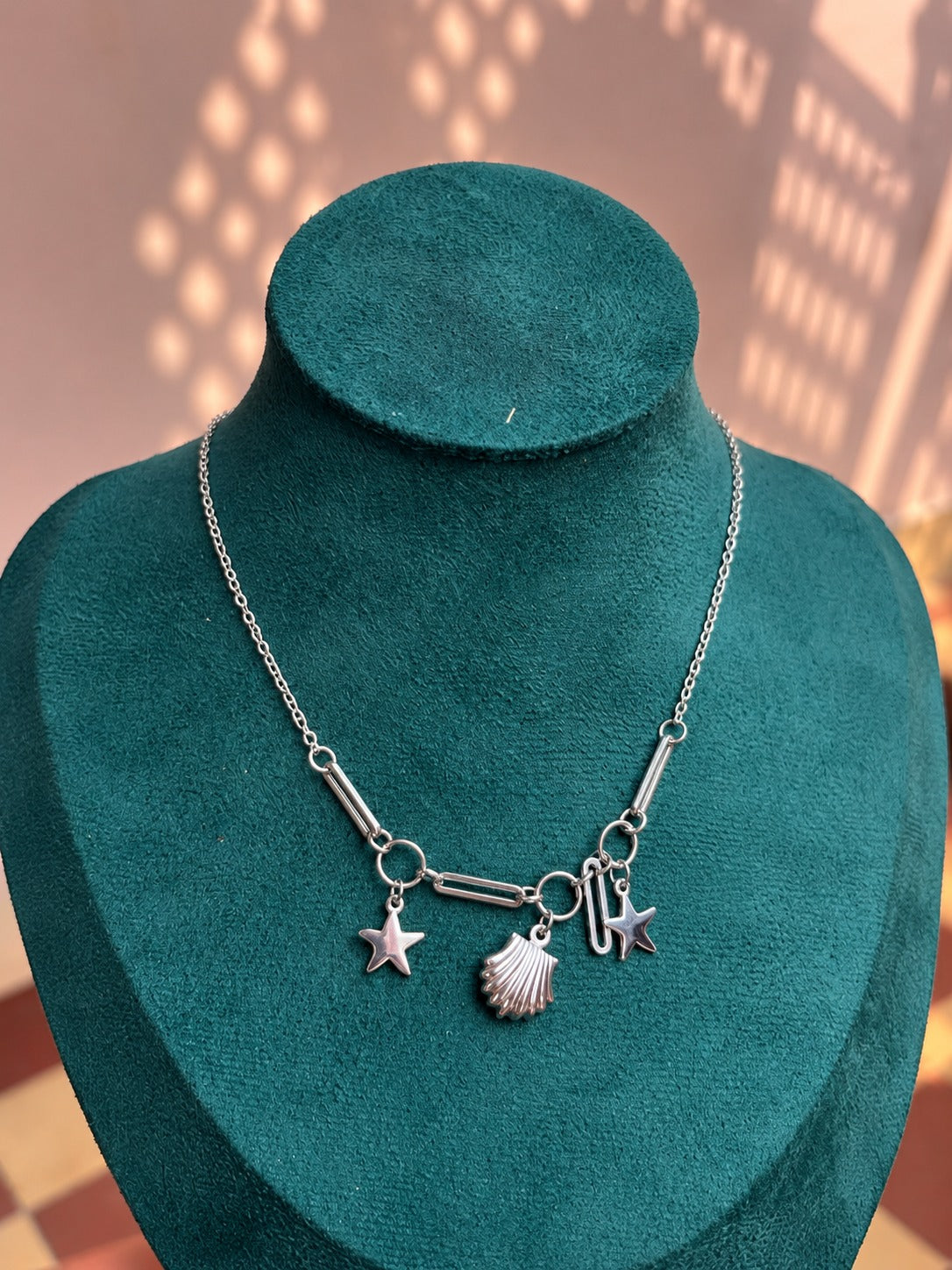 Silver Shell and Star Charm Necklace