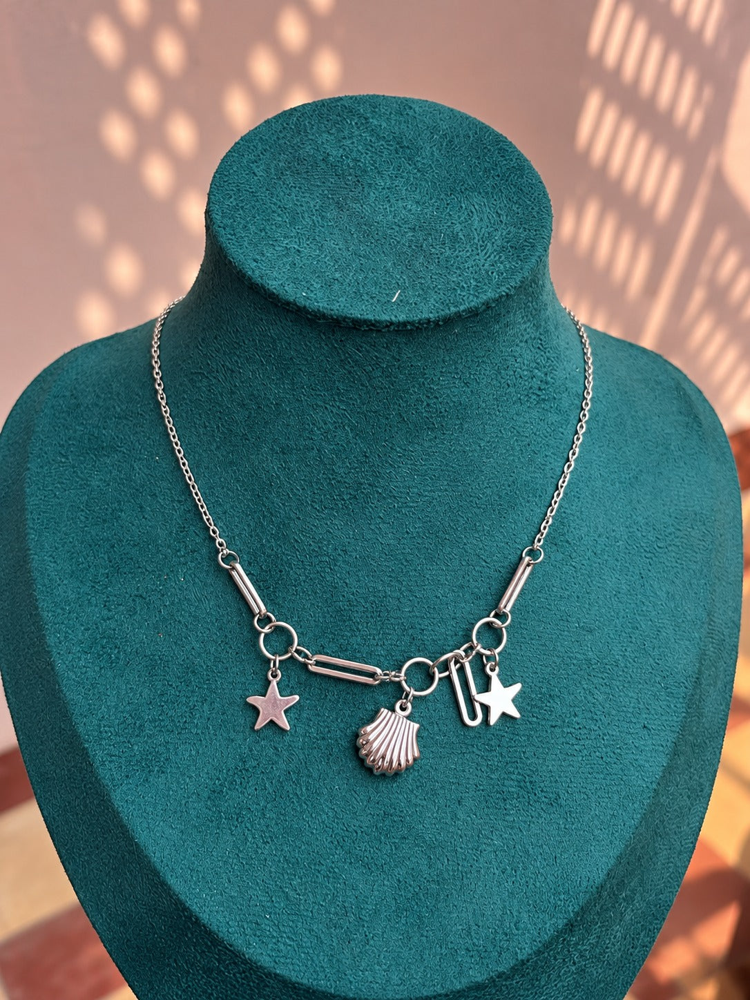 Silver Shell and Star Charm Necklace