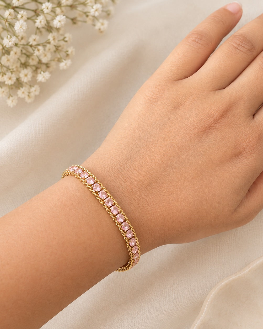 Pink Stone Curb Chain Bracelet