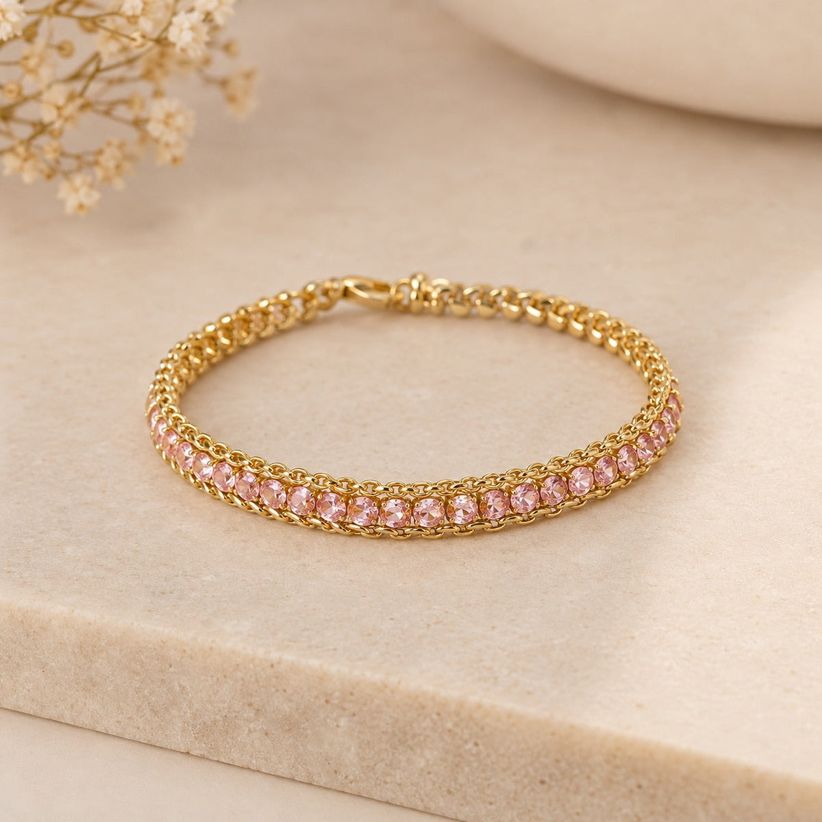 Pink Stone Curb Chain Bracelet